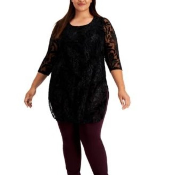 Alfani Tops - Alfani Plus Size Printed Burnout Tuni Black Floral
